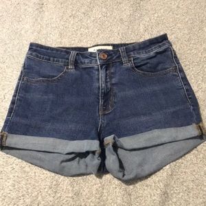 Dark blue high rise jean shorts